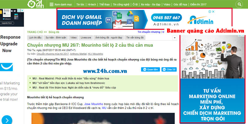 Quảng cáo banner trên 24h.com.vn