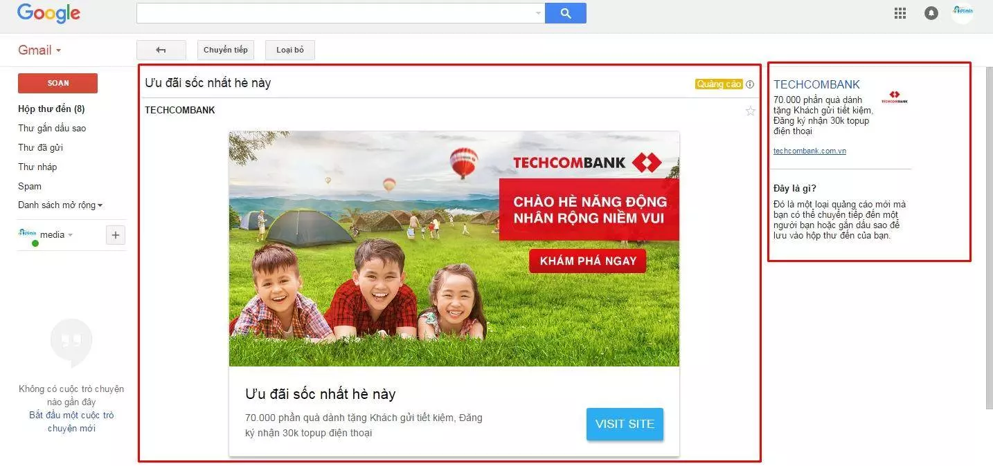 Nội dung hiển thị sau khi click vào quảng cáo của Gmail
