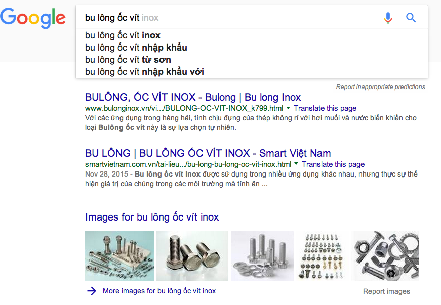 báo giá quảng cáo google adwords từ khóa bulong, ốc vít