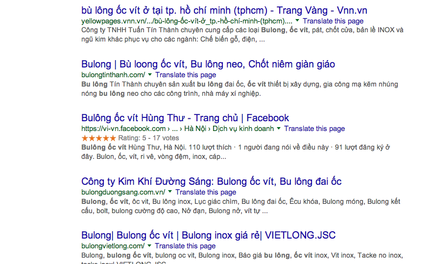 báo giá quảng cáo google adwords từ khóa bulong, ốc vít