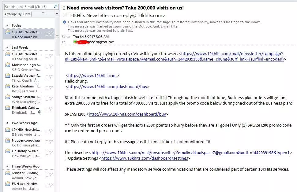 email cong ty bi vao spam