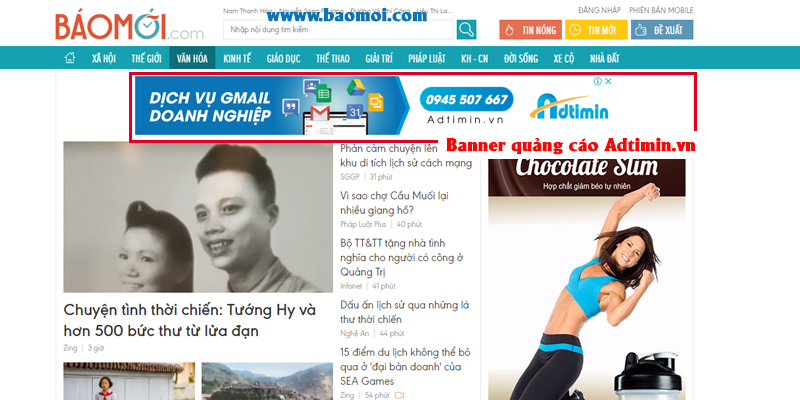 Banner Adtimin.vn tiếp tục bám theo khi người dùng truy cập website báo mới