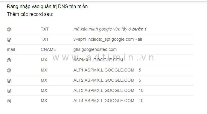 Trỏ bảng ghi MX từ domain về Google Workspace