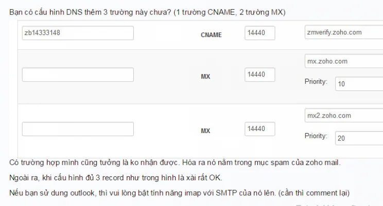 Không nhận được mail zoho do cấu hình DNS sai