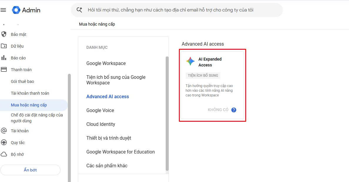 AI Expanded Access - gói mở rộng AI trong hệ sinh thái Google Workspace AI Expanded Access